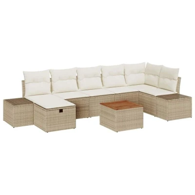 Image of vidaXL 8 Piece Garden Sofa Set with Cushions Beige Poly Rattan