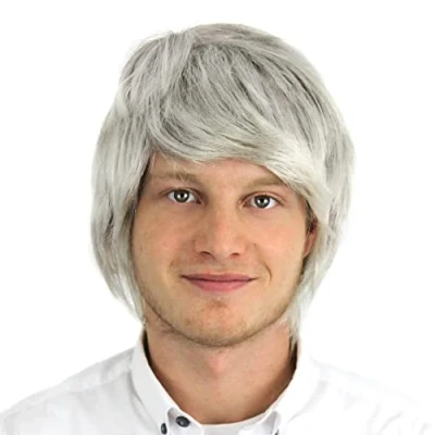 Image of Male Wig Fancy Dress Accessory Boy Band Synthetic Short Hair Adult Mens 90s Pop Grey