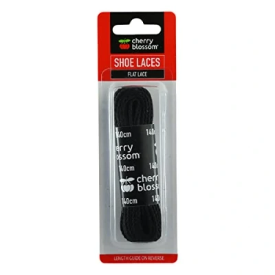 Image of Cherry Blossom Footwear Flat Shoelaces, Black, 140 UK