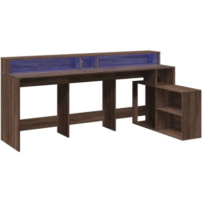 Image of vidaXL Desk with LED Lights Brown Oak 200x104x91 cm Engineered Wood
