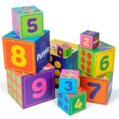 Image of CoComelon Stacking Block Puzzle For Toddlers Aged 18 Months And Up Game Contains 10 Blocks With Pictures Numbers Children