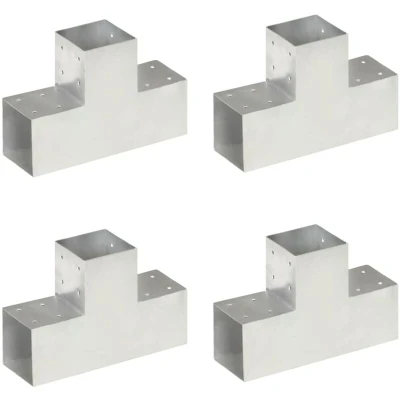 Image of vidaXL Post Connectors 4 pcs T Shape Galvanised Metal 101x101 mm