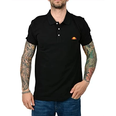 Image of Ellesse Polo Man Short Sleeve Logo Patch Embroidery 100% Cotton Black XL