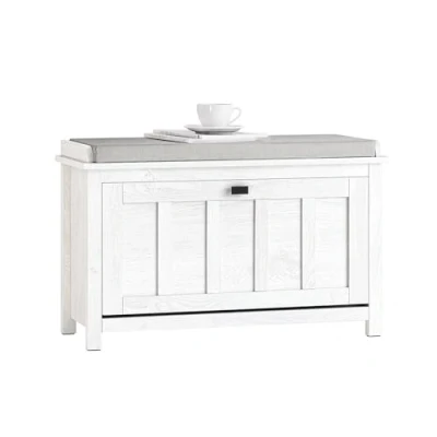 Image of SoBuy Hallway Shoe Bench Rack Cabinet with Flip drawer and Seat Cushion Vintage White W80 x D30 H50cm, FSR161 W