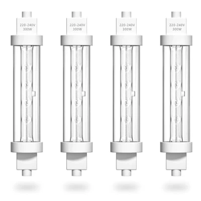 Image of HeatingLux R7S Food Heat Lamp Bulb 300W Gantry Jacketed Kit Safe 240v Halogen for Buffets, Catered Event, 4 PCS