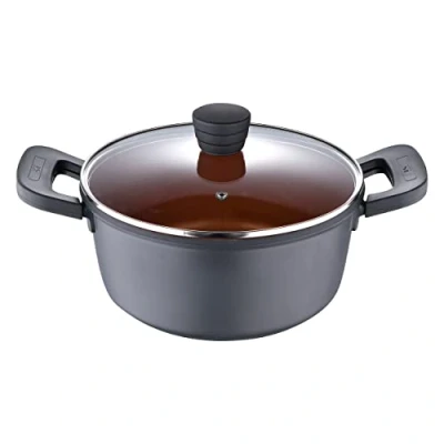 Image of San Ignacio Bronze Collection Non Stick Sauce Pan with Stay Cool Handle &amp; Glass Lid Cast Aluminum Cooking Stock Pots Casserole for Induction, Stovetops, Cooktops Kitchen Milk Pot Soup