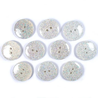 Image of Iridescent Glitter Round 2 Hole Buttons 17mm Wide Pack of 10 (White)