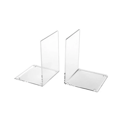 Image of OSCO Clear Acrylic Medium Bookends 1 Pair Two Rubber Pads Non Slip H17.2 x W12 D12 cm