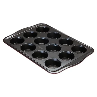 Image of Prestige New Disney Bake with Mickey Mouse Muffin Trays For Baking 12 Cup Non Stick Tin, Carbon Steel Bakeware, Red &amp; Black