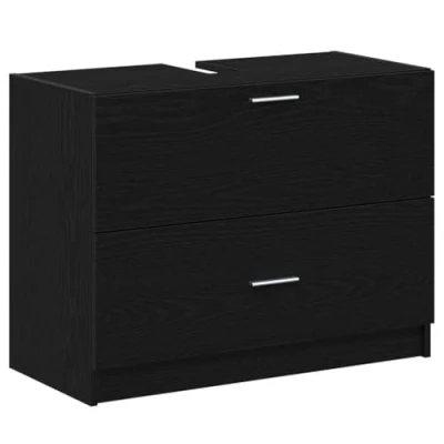 Image of vidaXL Black Oak Sink Cabinet 78x37x59 cm Modern Engineered Wood Bathroom Vanity with Ample Storage &amp; Easy Assembly