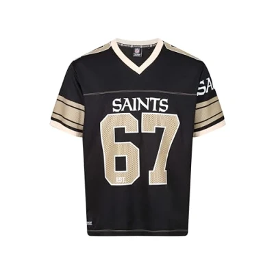 Image of Recovered New Orleans Saints Black NFL Oversized Jersey Trikot Mesh Relaxed Top