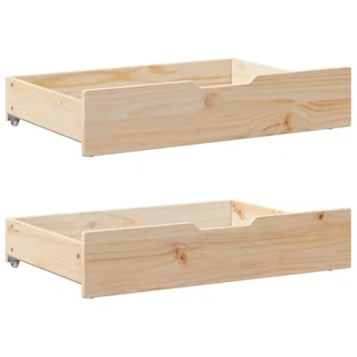Image of vidaXL Under Bed Drawers with Wheels Solid Pinewood, Brown Space Saving Storage Solution 2 Pcs, 20 kg Capacity Each