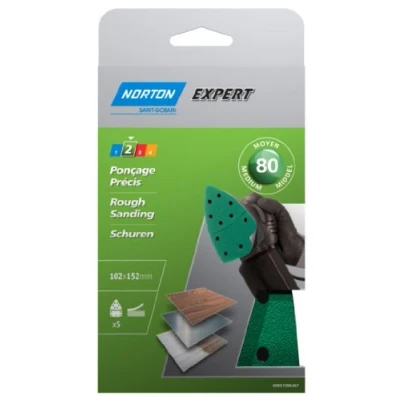 Image of Norton Sanding Strips for Electric Sander 102 x 152 mm Perforated Self Adhesive Grain Size 80 Pack of 5