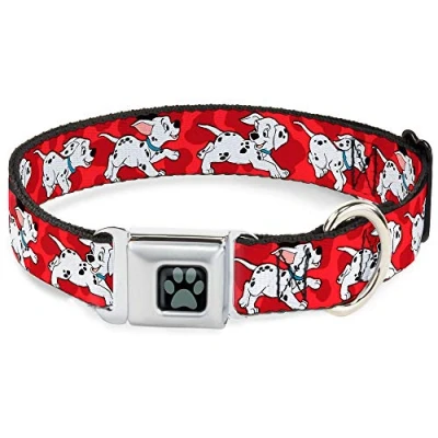 Image of Buckle Down Seatbelt Dog Collar Dalmatians Running/Paws Reds/White/Black 1&quot; Wide Fits 15 26&quot; Neck Large