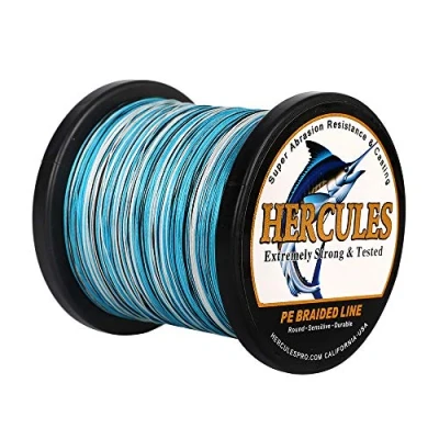 Image of Hercules Super Strong 1000M 1094 Yards Braided Fishing Line 70 LB Test for Saltwater Freshwater PE Braid Fish Lines 4 Strands Blue Camo, 70LB (31.8KG), 0.44MM