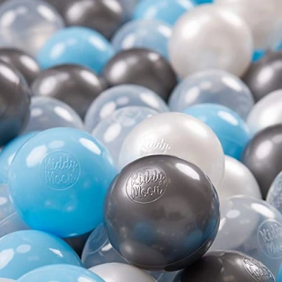 Image of KiddyMoon Soft Plastic Play Balls 300 Balls/7Cm 2.75In Multi Colour Made In EU, Transparent/Silver/Pearl/Babyblue