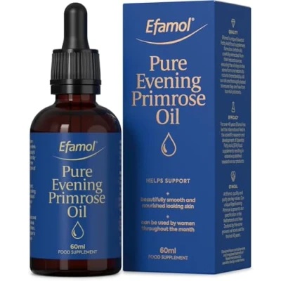 Image of Efamol Pure Evening Primrose Oil 60ml Liquid Menopause Supplements for Smoother, Softer Skin High Strength Vitamin E