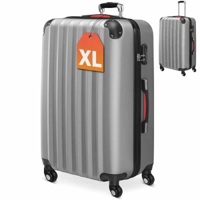 Image of Monzana® Baseline XL ABS Hard Shell Suitcase 45.5x70x28cm Luggage 4X Rubberised 360 Spinner Wheels Telescopic Handle Secure Combination Lock Hardcase Hardshell Trolley Silver