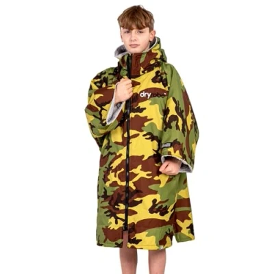 Image of Dryrobe Advance SHORT SLEEVE Waterproof Changing Robe Oversized Swim Parka Coat with Fleece Lining Hooded Jacket for Beach, Cold Water Wild Swimming, Surfing Childs Age 10 13 Camo/Grey