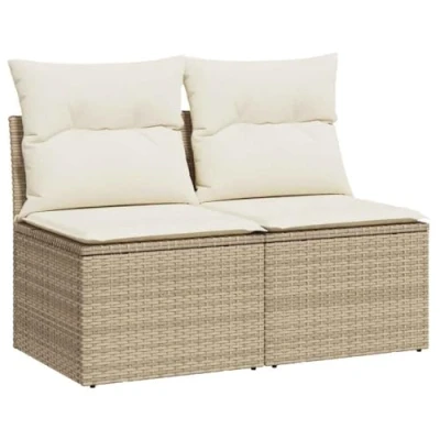 Image of vidaXL 4 Piece Beige Poly Rattan Outdoor Sofa Set with Cushions Modular Patio/Garden Furniture 55x62x69 cm Seat Dimensions