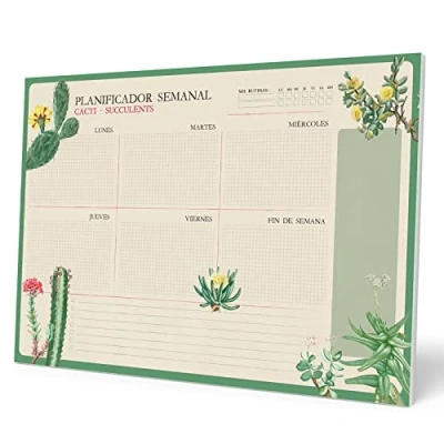 Image of Grupo Erik Spanish Version Botanical Cacti A3 Desk Pad with Daily, Weekly and Monthly Calendar Desktop Planner Note 54 Undated Tear Off Sheets 11.7 x 16.5 inches to Do List