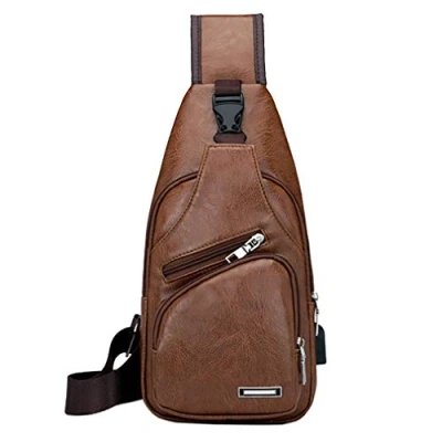 Image of Sling Crossbody Chest Bag Casual Day Pack for Men Women Travel Outdoor Hiking Shoulder Backpack USB Port Daypack, 08brown, M