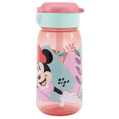 Image of OM SUPPLIES Minnie Characters Childrens Reusable Drinking Bottle 510ml Holiday, Back to School Lunch Kids BPA free Plastic Includes Half Size 12pcs Pencil Set (Minnie)