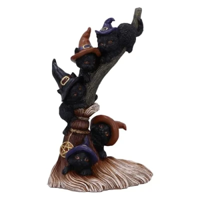 Image of Nemesis Now Broomstick Kindle Cats &amp; Brooms 21cm, Resin, Cast in the Finest Expertly Hand Painted