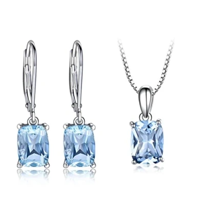 Image of ZLING 925 Sterling Silver Jewelry Created Sky Blue Topaz Earrings Necklace Elegant Wedding Gifts For Women Fine Sets