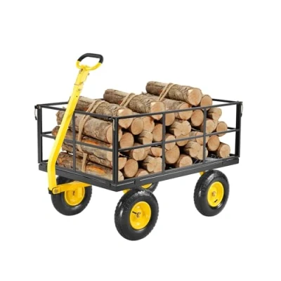 Image of VEVOR 1400 Lbs Steel Garden Cart, Heavy Duty Pullable Wagon Yard 2 in 1 Outdoor Metal Utility Trailer with 13&quot; All Terrain Tires, Mesh Removable Sides and 180Rotating Handle