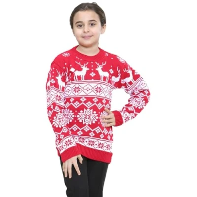 Image of Hamishkane® Kids Christmas Jumpers, Knitted Xmas Snowflake Jumper for Boys, Crew Neck Unisex Sweater Top, Pullover Long Sleeves Reindeer Girls