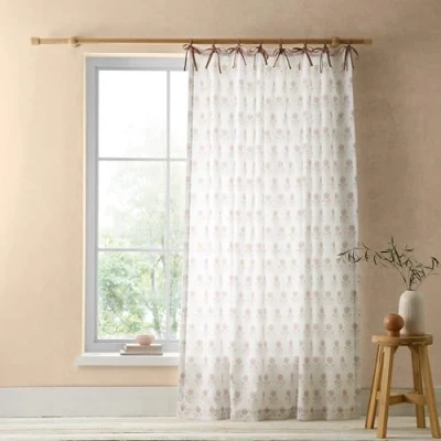 Image of Pineapple Elephant Woodblock Floral So Soft 140x183cm Voile Curtain Panel Clay
