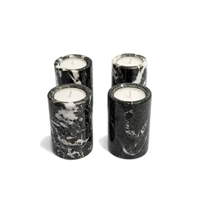 Image of British Fossils Black Marble Cylinder Tea Light Holders (Pack of 4)