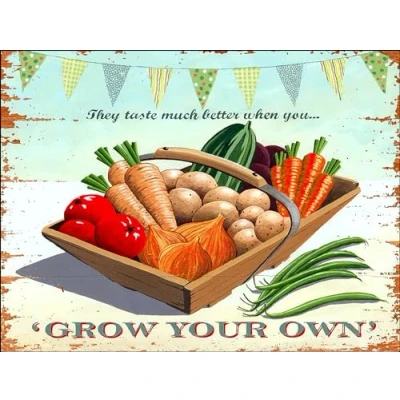 Image of Grow Your Own Vegetables RETRO METAL TIN WALL PLAQUE SIGN NOVELTY GIFT Home Garden sign(150MM X 200MM (6&quot; 8&quot;)
