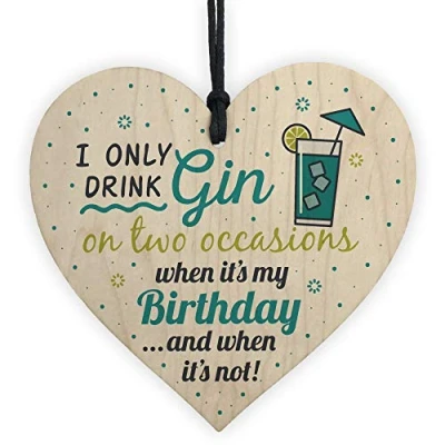 Image of RED OCEAN Handmade Gift For Gin Lovers Wooden Hanging Heart Sign &amp; Tonic Birthday Friendship Alcohol