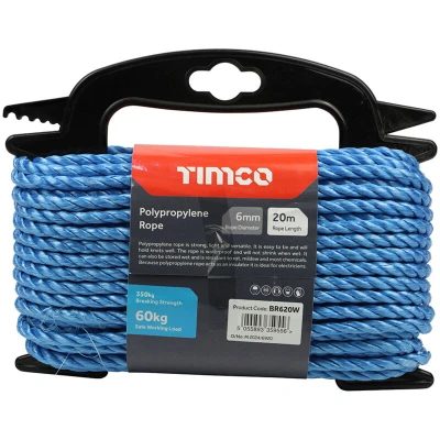 Image of TIMCO Polypropylene Blue Rope General purpose Great for towing, mooring, strapping, cable draw cord and as a washing line 6mm x 20m