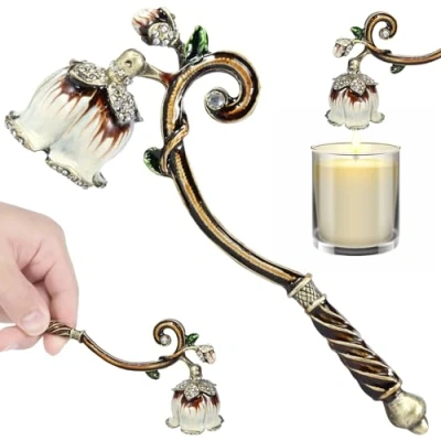 Image of Candle Snuffer Safe Extinguisher with Long Handle Elegant Decorative Candlesnuffer Metal Stopper White/Green Vintage for All Candles Putting Out Flame Safely(white)