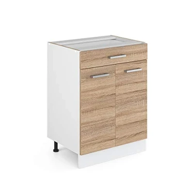 Image of Vicco Kitchen base cabinet Raul, Sonoma/White, 60 cm with drawer, without worktop