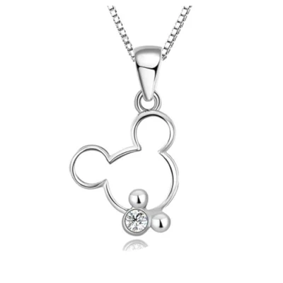 Image of Kaguyo Mickey Mouse Necklace for Women 925 Sterling Silver Clear Zirconia Minnie Pendant and Girls Birthday Gift