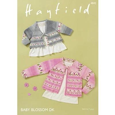 Image of Sirdar 4842 Knitting Pattern Baby Girls Round and V Neck Tie Cardigans in Hayfield Blossom DK