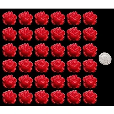 Image of 36 x Edible 3D 25cm High Detail Roses Flowers icing toppers, cake cupcakes decorations (Red)