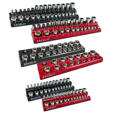 Image of EACELIY 6Pcs Magnetic Socket Organizer Set, 1/2&quot;, 1/4&quot; and 3/8&quot; SAE &amp; Metric Deep Shallow Holder Kit, Trays，holds 143pcs Sockets (sockets not included)