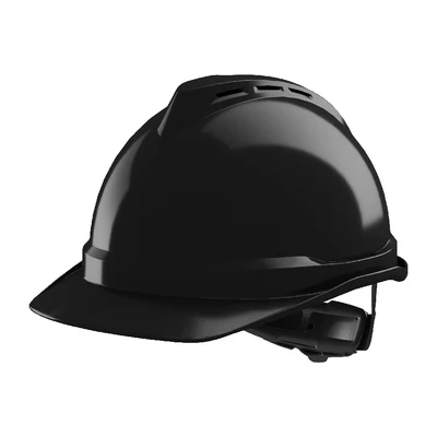 Image of MSA V Gard 500 Vented Safety Helmet with Fas Trac III Suspension and Sewn PVC Sweatband, Black