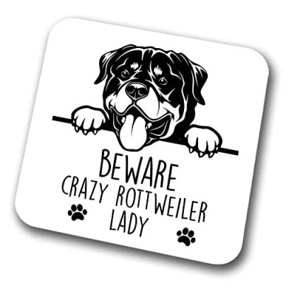 Image of RottweIler Beware Crazy Lady Coaster Pet Present Dog Mum Dad Friend Joke Funny Gift Birthday Christmas, Hardboard