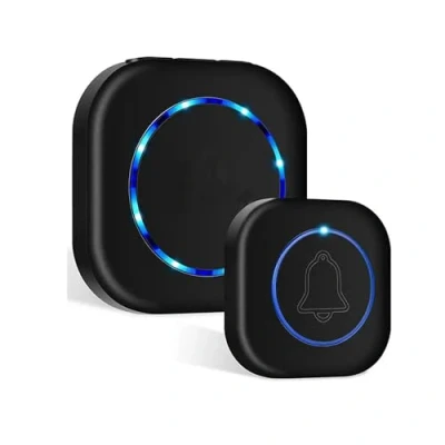 Image of IndoTeam Wireless Doorbell Plug in Waterproof Battery Operated Door Bells Cordless 1 Push Button, Receiver with LED Flash