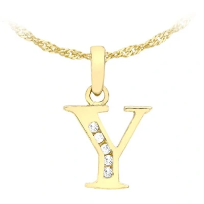 Image of Carissima Gold Women&#039;s 9ct Yellow Y Cubic Zirconia Initial Pendant on Curb Chain Necklace of 46cm