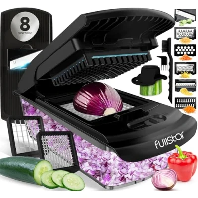 Image of Fullstar Vegetable Chopper Slicer &amp; Spiralizer Veggie with Container Kitchen Gadgets Home Essentials Accessories (All in 1, Black)