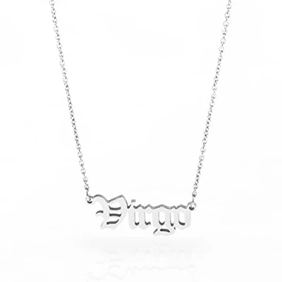 Image of Minegreet Old English Zodiac Necklace for Women, Horoscope Birth Star Sign Letter Astrology Constellation Birthday Gift (Virgo Silver)