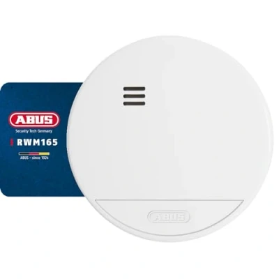 Image of ABUS RWM165 wireless smoke detector, with 10 year battery, 12 detectors can be networked, Q Label and DIN EN14604, 85 dB alarm, white