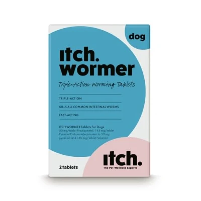 Image of Itch Worming Tablets for Dogs 2 Pack Treats Roundworms, Tapeworms, Hookworms and Whipworms Kills Worm Larvae (packaging may vary)